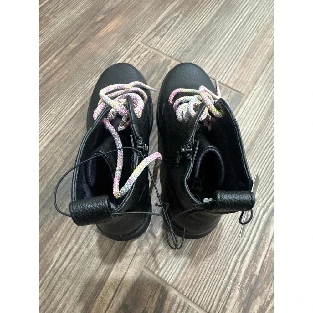 Art Class Combat Boots Kids Size 2 Black Rainbow Laces‎ Side Zip NWT